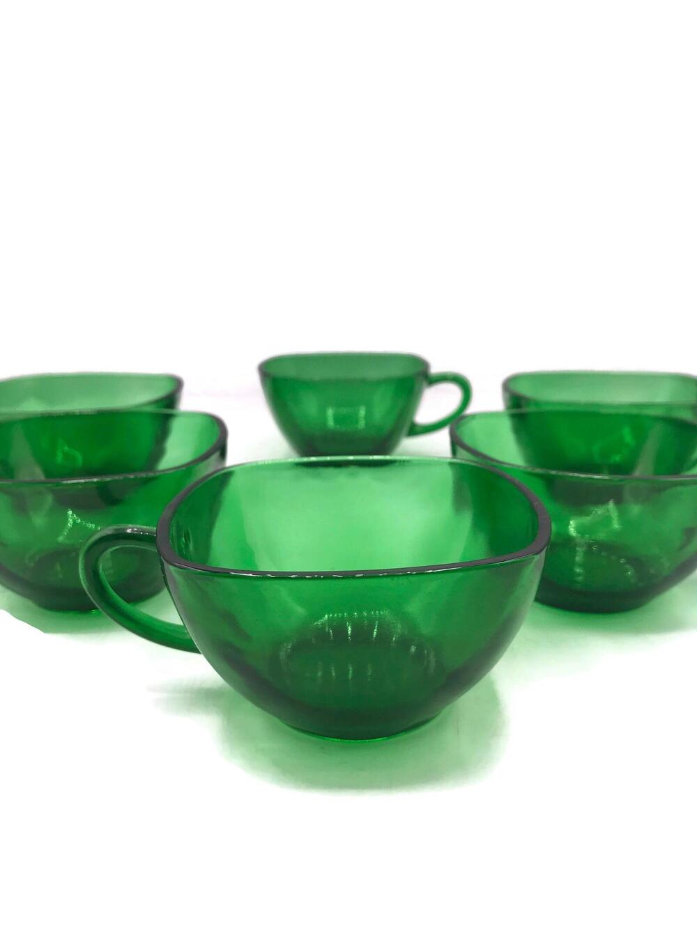 Vintage Anchor Hocking Forest Green Coffee Cups: 1950s Charm Pattern, Set of 6